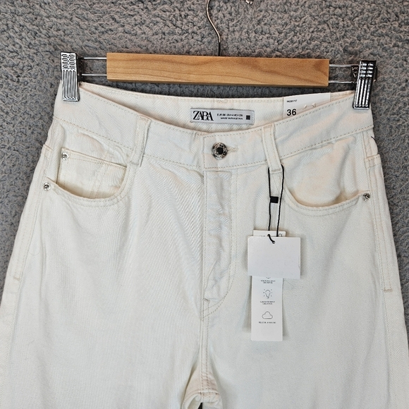 Zara White Jeans Womens Sz 4 Denim High Waisted Mom Fit Ankle Length Comfort - Picture 2 of 12